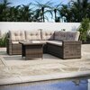 Flash Furniture Huck Wicker Rattan Conversation Set, L-Shaped Sofa w/Table, Wthr Resistant Cushions, Beige/Brown LTS-SET-02023-BG-BR-GG